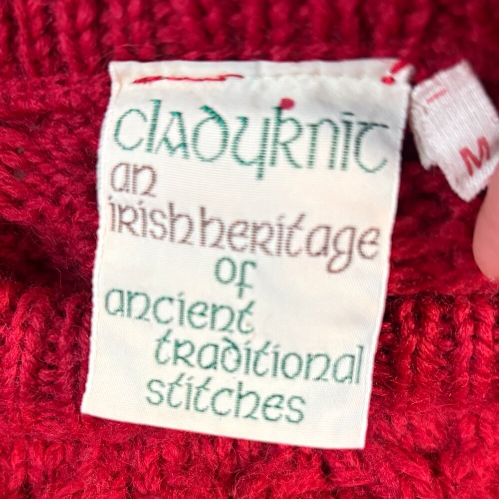 Cladyknit vintage Irish Fisherman Sweater red M medium wool cable knit Ireland - Picture 3 of 8